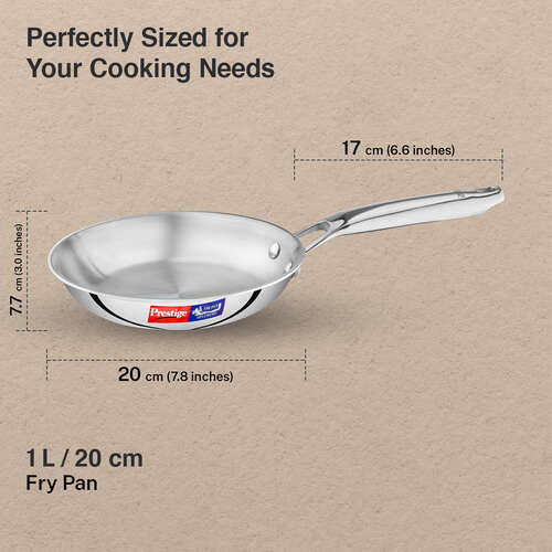 Prestige 20cm/1.0L Tri-Ply Stainless Steel Splendid Fry Pan| Gas and Induction Compatible |Even Heat Distribution| Thick Gauge Tri-Ply Body| 15 Year Warranty