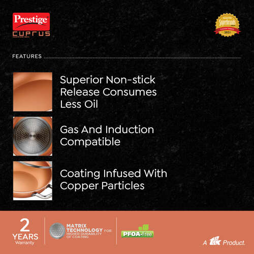 Prestige Cuprus Aluminium Gas and Induction Compatible Non-Stick Kadai with Glass Lid, 26 cm, 3 L (Copper)