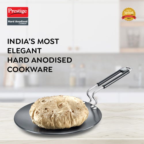 Prestige Hard Anodised Metal-Spoon Friendly Multi Tawa, (Black)