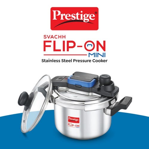 Prestige Svachh Flip-on Stainless Steel Gas and Induction Compatible Pressure Cooker with Glass Lid, (Silver)