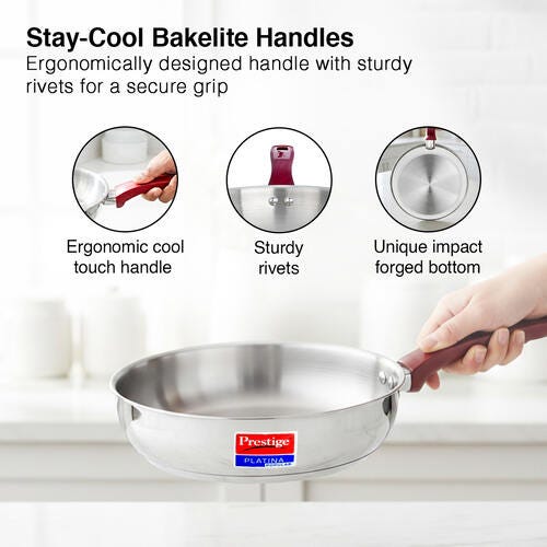 Prestige Platina Popular Stainless Steel Unique Impact Forged Bottom Fry Pan 26cm (3 L) (Silver)