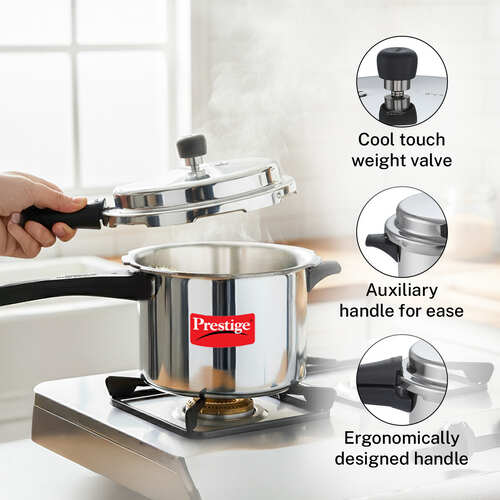 Prestige Popular Virgin Aluminium Precision Weight Valve Pressure Cooker, 5 L (Silver)