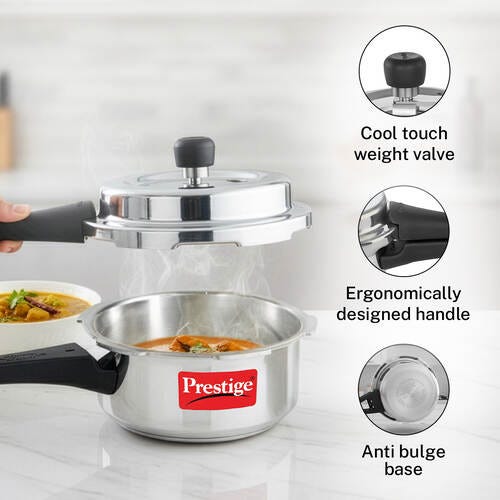 Prestige 2 Litre Aluminium Popular Svachh Outer Lid Pressure Cooker | Deep Lid for Spillage Control | Anti-Bulge Base | Gasket Release System | 5Y Warranty | ISI Certified