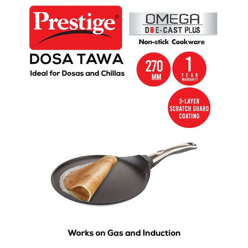 Prestige Omega Die-Cast Plus Non Stick Induction Base Tawa 27cm (Black)