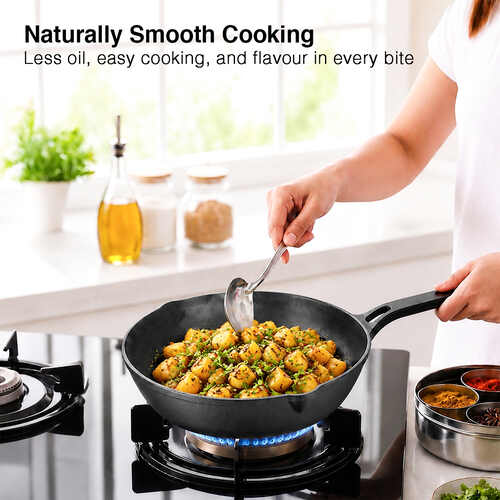 Prestige Cast Iron Fry Pan 24cm/2.6L | Ferrocast Flo | Non-Stick | Chemical Free | Preseasoned | Sturdy Handle | Healthy Eating | Gas & Induction Compatible | Lifetime Warranty