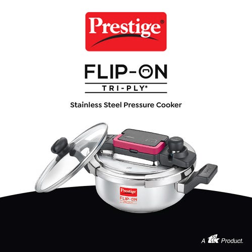 PRESTIGE FLIP-ON TRI-PLY STAINLESS STEEL PRESSURE COOKER