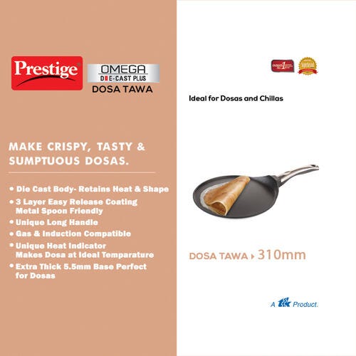 Prestige Omega Die-Cast Plus Non Stick Induction Base Tawa 31cm (Black)
