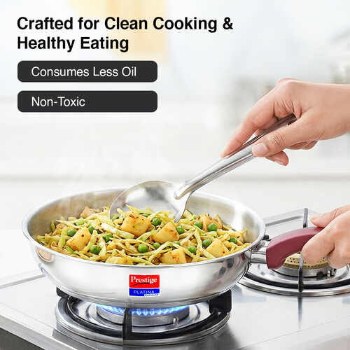 Prestige Platina Popular Stainless Steel Unique Impact Forged Bottom Fry Pan 22cm (1.9 L) (Silver)
