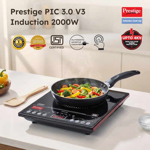 Prestige PIC 3.1 V3, 2000 Watts Induction Cooktop | Indian Menu Options | Automatic Whistle Counter