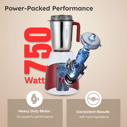 Prestige 750 Watts Stylo V2 Mixer Grinder with 3 Stainless Steel Jar| Ergonomic Design| See-Through Lids|Sturdy Handles| Durable Body| Red and White