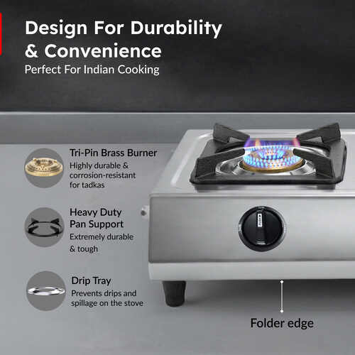 Prestige Agni Manual Stainless steel 2 Burners Gas Stove, Silver