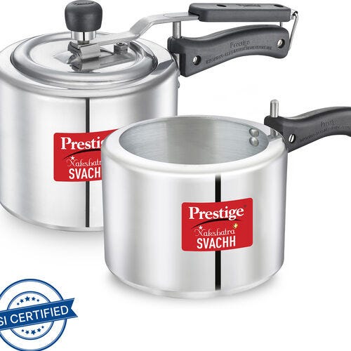 Prestige Svachh Nakshatra Plus 3 L, 2 L Inner Lid Induction Bottom Pressure Cooker (Aluminium)
