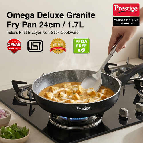 Prestige Omega Deluxe Granite Non-stick Round Base Fry Pan, 24cm, 1.7L (Black)