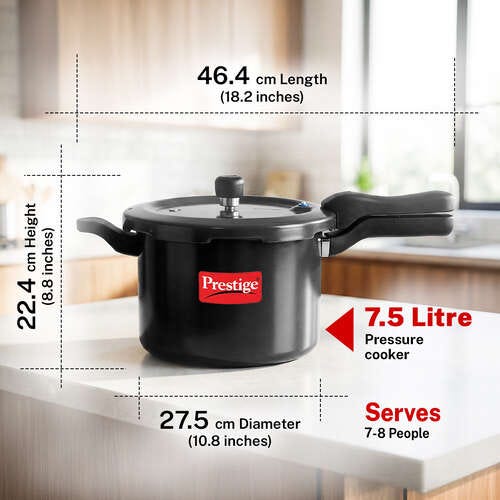 Prestige Svachh Hard Anodised Spillage Control Pressure Cooker, 7.5 L (Black)