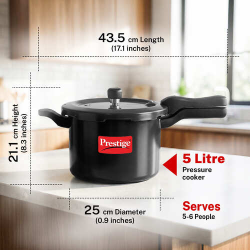 Prestige Svachh Hard Anodised Spillage Control Pressure Cooker, 5 L (Black)