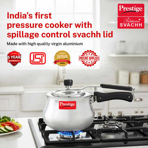 Prestige Nakshatra Plus Svachh Aluminium Spillage Control Handi Pressure Cooker, 3 L (Silver)