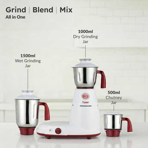 Prestige 750 Watts Deluxe LS Mixer Grinder with 3 Stainless Steel Jars| Unique Fail Safe Coupler| Flow Breaker Design| Cord Winder Storage| Red and White