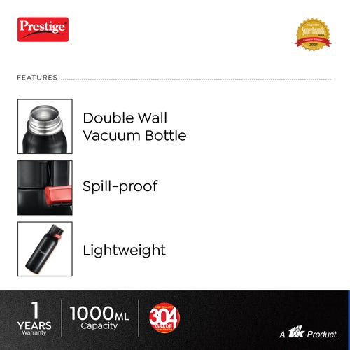 Prestige PSWBC 09 Stainless Steel Vacuum Water Bottle, 350ml (Black)