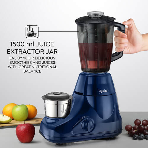 Prestige Astra 750 Watt Mixer Grinder with 5 Jars (3 Stainless Steel + 1 Juicer + 1 Mix-O-Keep) | Space-Saving Stacking Design | Blue | 2Y Warranty | ISI Certified