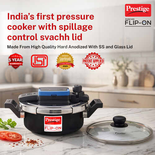 Prestige Svachh Flip-on Hard Anodised Gas and Induction Compatible Pressure Cooker with Glass Lid, 3 Litre (Black)
