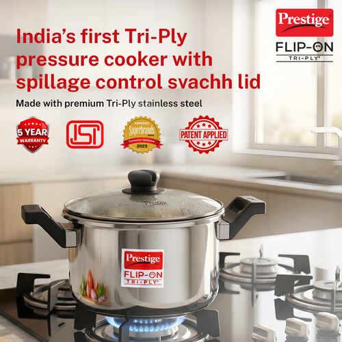 Prestige Flip-On Tri-Ply Stainless Steel Pressure Cooker 3 L 180M With Glass Lid