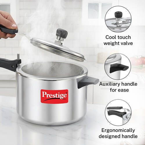 Prestige Nakshatra Plus Svachh Aluminium Spillage Control Pressure Cooker, 5 L (Silver)