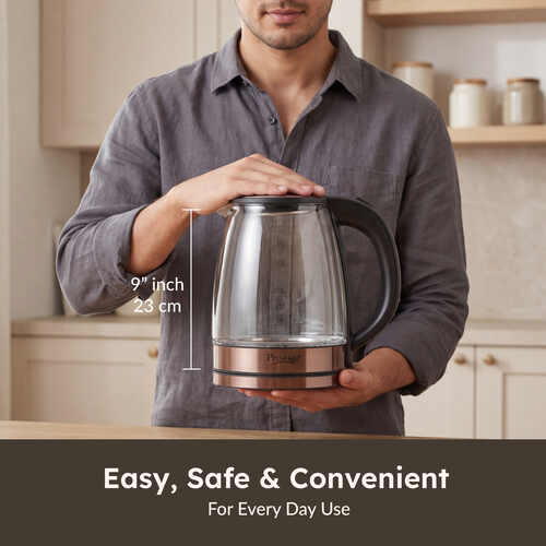Prestige PKGB 1.8 Litre Electric Glass Kettle| LED Power Indicator| Borosilicate Glass| Automatic Power Cut-Off| Concealed Element| 360 Degree Swivel| Cool Touch Handle