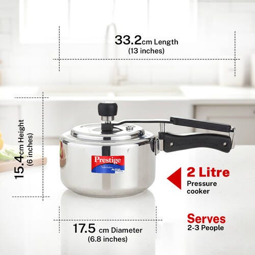 Prestige Nakshatra Alpha Svachh Stainless Steel Spillage Control Pressure Cooker 2 L (Silver)