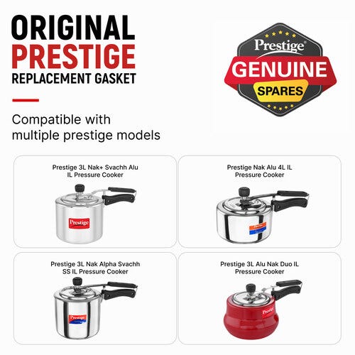 Prestige Nakshatra Inner Lid Pressure Cooker Gasket, 3 & 4 Litres - Black