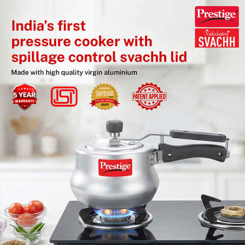 Prestige Nakshatra Plus Svachh Aluminium Spillage Control Handi Pressure Cooker, 2 L (Silver)