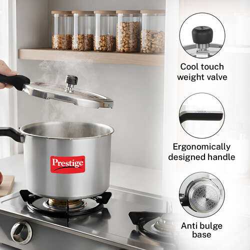 Prestige Svachh Aluminium Anti Bulge Gas and Induction Compatible Pressure Cooker, 3 L (Silver)