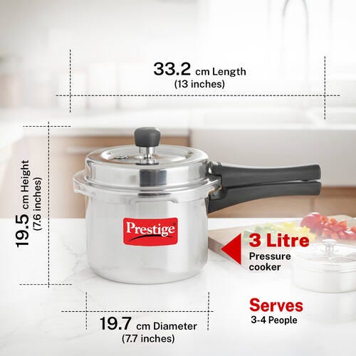 Prestige 3 Litre Aluminium Popular Svachh Outer Lid Pressure Cooker | Deep Lid for Spillage Control | Anti-Bulge Base | Gasket Release System | 5Y Warranty | ISI Certified