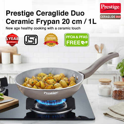 Prestige Ceraglide Duo Ceramic Coating Non Stick Aluminium Cookware Fry Pan Dia 20 cm (1.0 Litre)