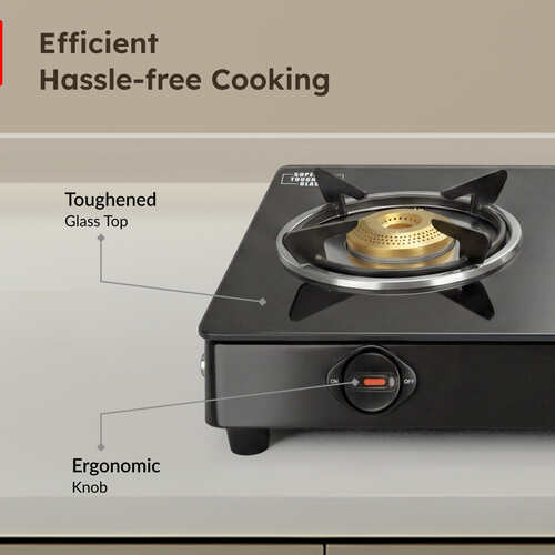 Prestige Efficia LP Gas Stove with Powder-Coated Body, Glass Top & 3 Brass Burners