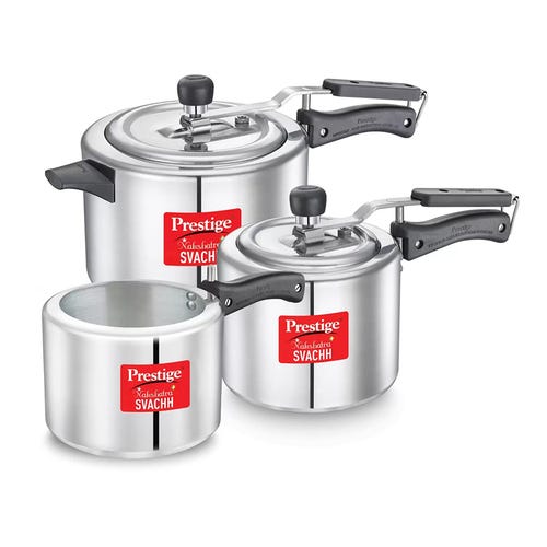 Prestige Svachh Nakshatra Plus Aluminium Inner Lid Pressure Cooker Combo, 5+3+2 Litres (2 Lids)