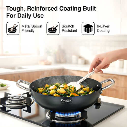 PRESTIGE DURASTONE HARD ANODISED NON-STICK COOKWARE DEEP KADAI 28cm (4.25 LITRE) WITH GLASS LID