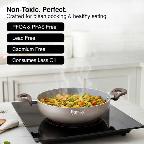 Prestige Ceraglide Duo Ceramic Coating Non Stick Aluminium Cookware Deep Kadai Dia 30 cm (5.0 Litre) with Glass Lid