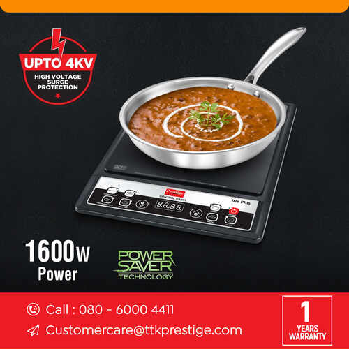 Prestige Iris 1600 Watts Induction Cooktop | 4KV Surge Protection | 6 Preset Indian Menu Options & Timer | Soft Touch Button | Easy to Clean | Portable | 1Y Warranty | Black | BIS Certified
