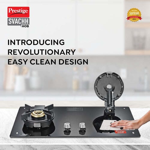 PRESTIGE SVACHH HOB ( PSVH-OZ AI ) (WITH TOUGHENED GLASS TOP MULTI SPARK IGNITION SYSTEM & 2 BRASS BURNERS)