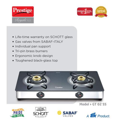 Prestige Royale Plus Schott Glass Top Gas Stove - (Black)