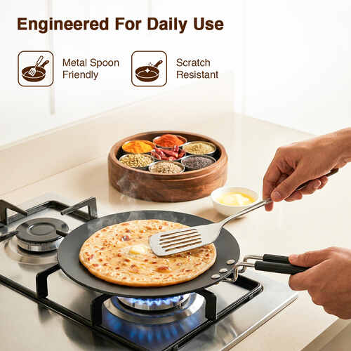 Prestige Hard Anodised Plus Gas and Induction Compatible Roti Tawa, 26.5cm (Black)
