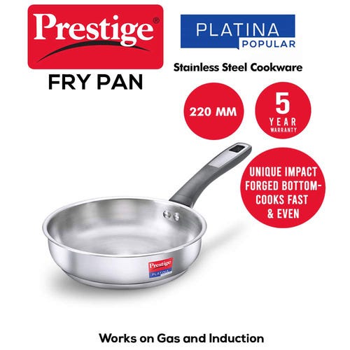 Prestige Platina Popular Stainless Steel Fry Pan, 22 cm (1 L) Silver