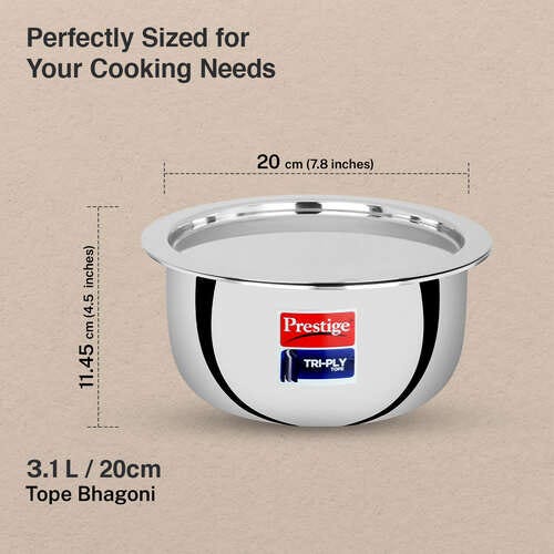 Prestige 20cm/3.1L Tri-Ply Stainless Steel Tope with Lid|Gas and Induction Compatible| Even Heat Distribution|Strong and Durable| 5 Years Warranty