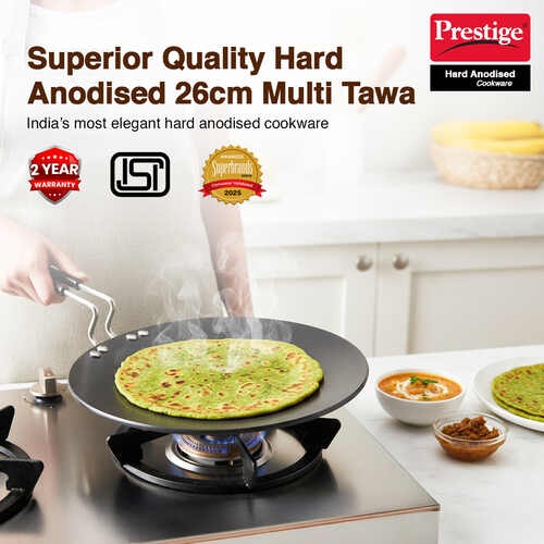 Prestige Hard Anodised Metal-Spoon Friendly Multi Tawa, (Black)