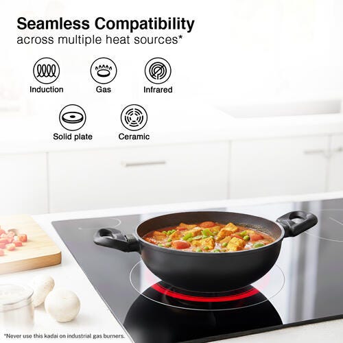 Omega Die-Cast Plus Aluminium Non-Stick Kadai 24 Cm with Glass Lid