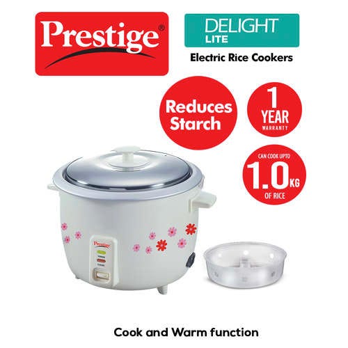 Prestige Delight Lite 1.8-2 SR Electric Rice Cooker 1.8L with Starch Reducer (White)