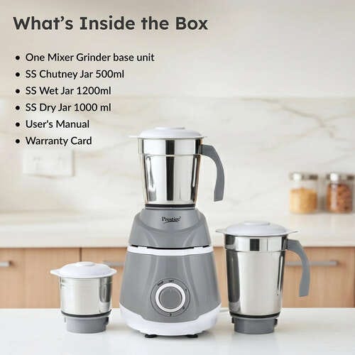 Prestige Classic 500 W Juicer Mixer Grinder (Atlas Classic | 3 Jars | with Flow Breaker Design | White, Grey)