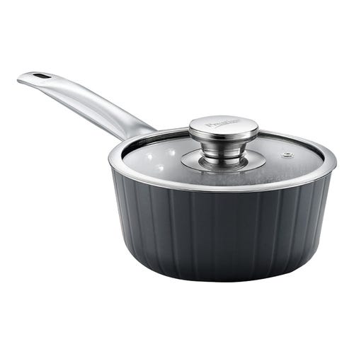 Prestige Durastone Hard Anodised 6 Layer Non-Stick Tea Pan with Glass Lid, (16 cm, 1.2 Litre) (Black)