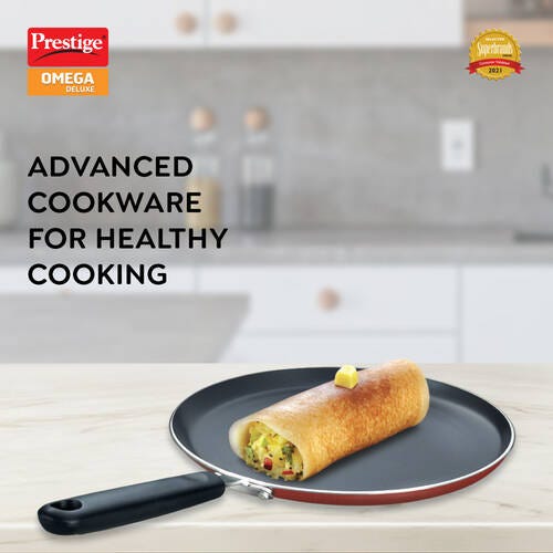 Prestige Omega Deluxe Aluminium Induction Base Non-Stick Omni Tawa, (Red)