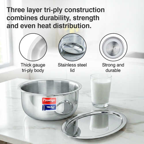 Prestige 22cm/3.9L Tri-Ply Stainless Steel Tope with Lid|Gas and Induction Compatible| Even Heat Distribution|Strong and Durable| 5 Years Warranty